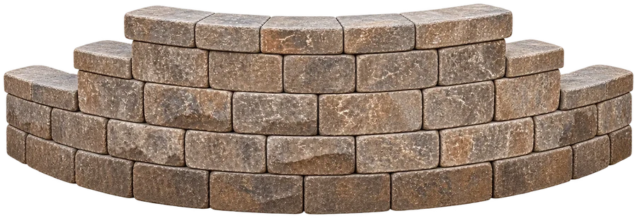 Curved segmental block wall stepping down at the ends